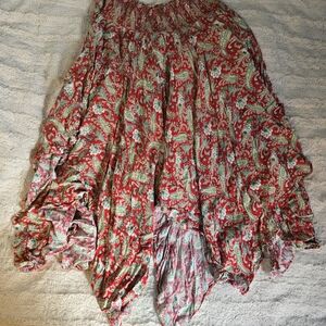 Ark & Co Red Paisley Asymmetrical Tiered Skirt